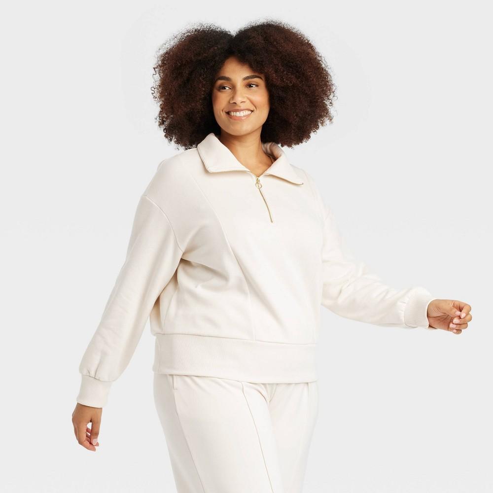 Womens Quarter Zip Sweatshirt - A New Day Cream 2X Product Image