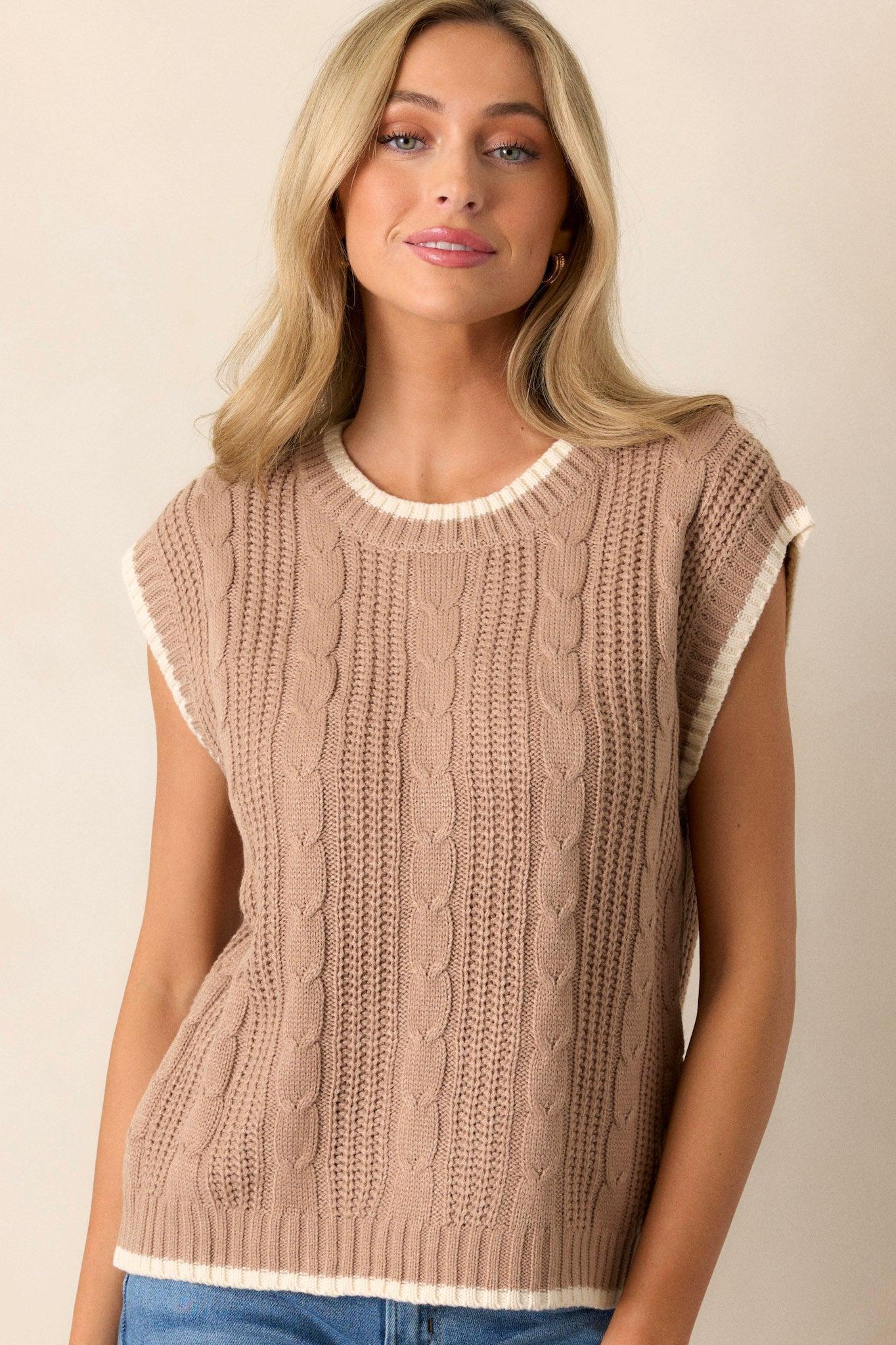 Vital Moment Brown Knit Sweater Top Product Image