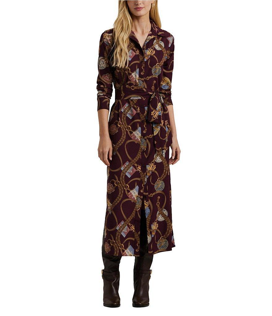 Lauren Ralph Lauren Fayella Crepe Belting-Print Long Sleeve Shirt Midi Dress Product Image