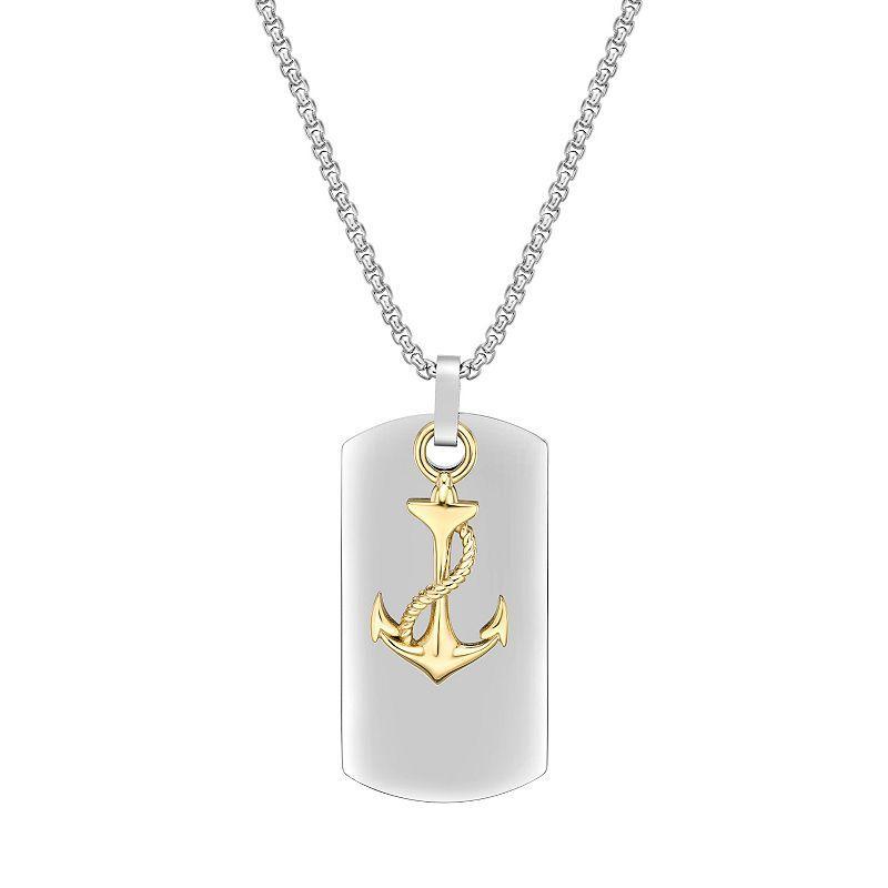 LYNX Mens Gold Tone Ion-Plated Stainless Steel Anchor Dog Tag Pendant Necklace Two Tone Product Image