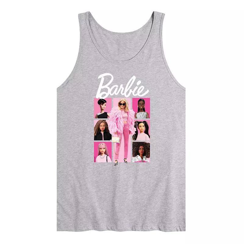 Mens Barbie Pink Grid Graphic Tank Top Grey Gray Product Image