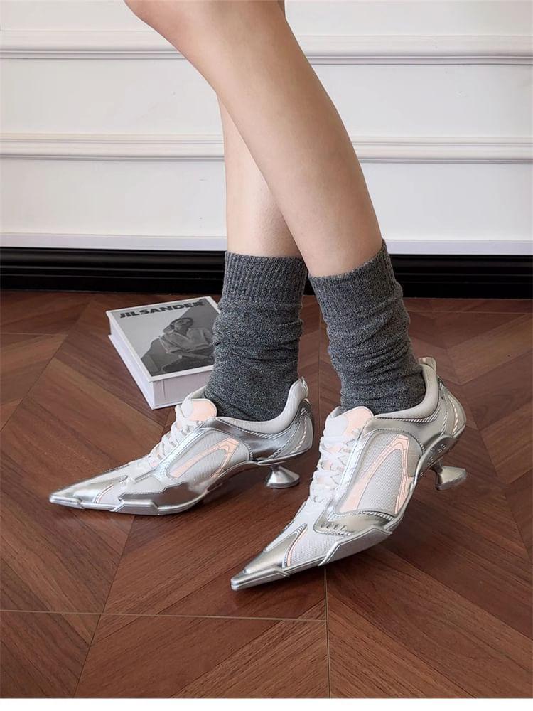 Pointed Toe Metallic High Heeled Sneakers Product Image