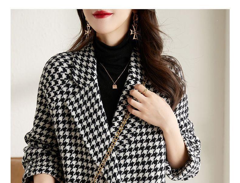 Notch Lapel Houndstooth Double-Breasted Coat Product Image