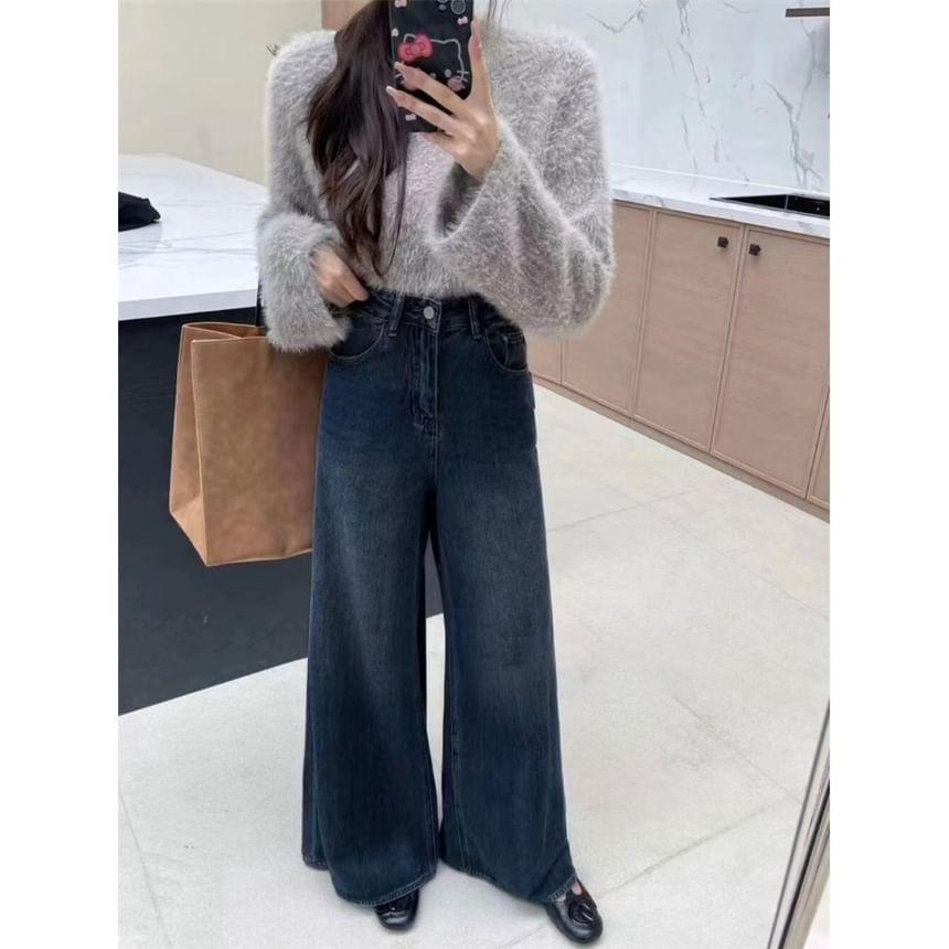 High Rise Washed Wide Leg Jeans Product Image