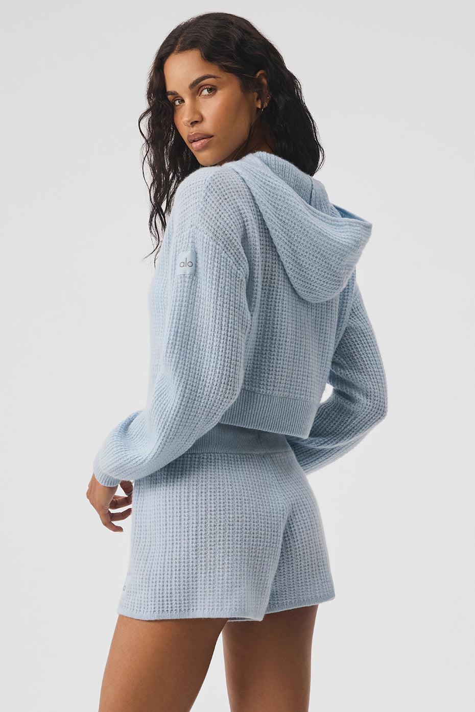 Cashmere Plush Waffle Full Zip Hoodie - Crystal Blue Female Product Image