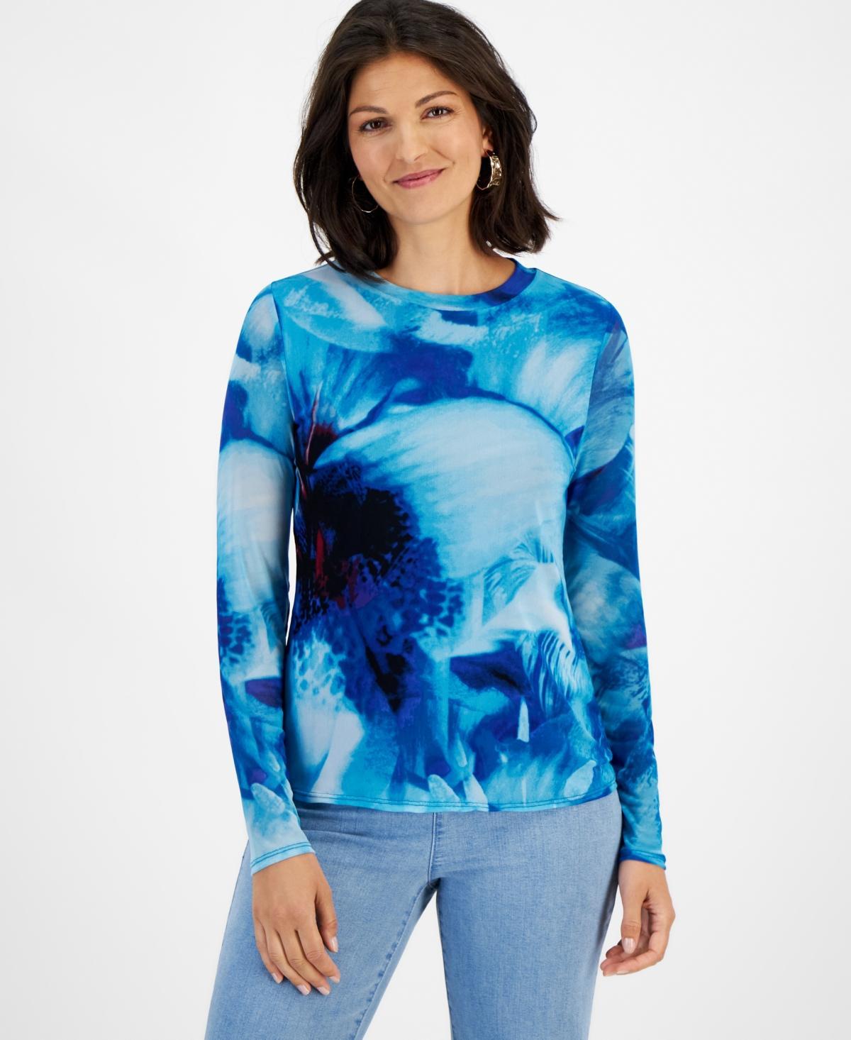 I.n.c. International Concepts Womens Printed Mesh Top, Created for Macys Product Image