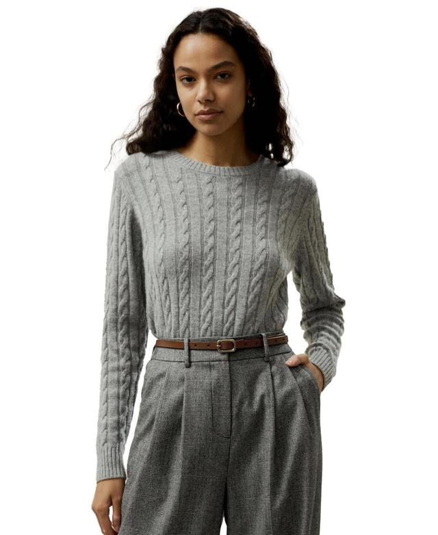 Lilysilk Womens Classic Cable Knit Sweater with Ribbed Edges for Women Product Image