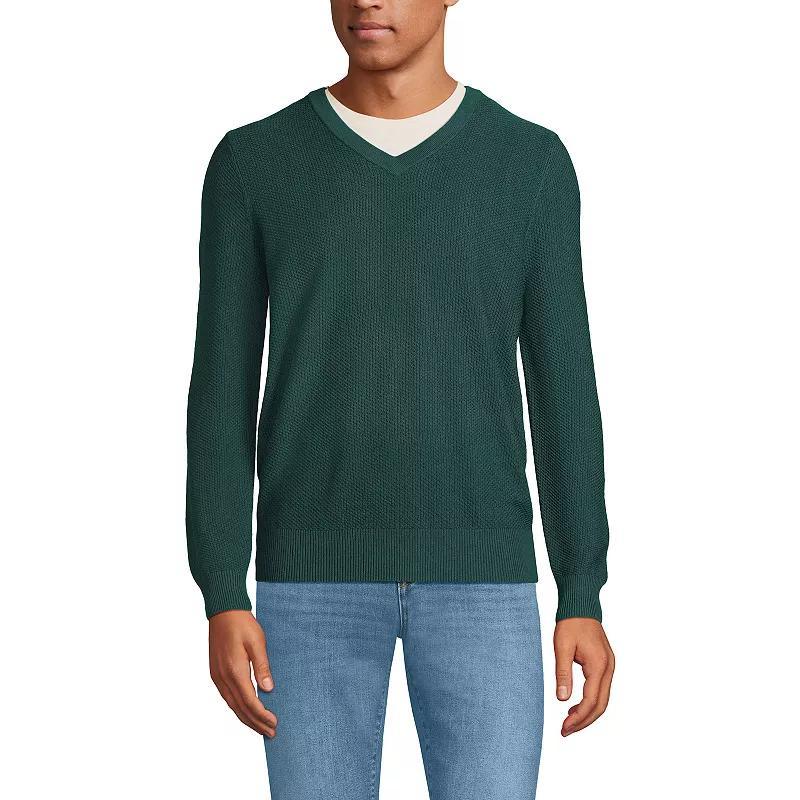 Mens Lands End Washable Merino Wool V-Neck Sweater Radiant Blue Product Image