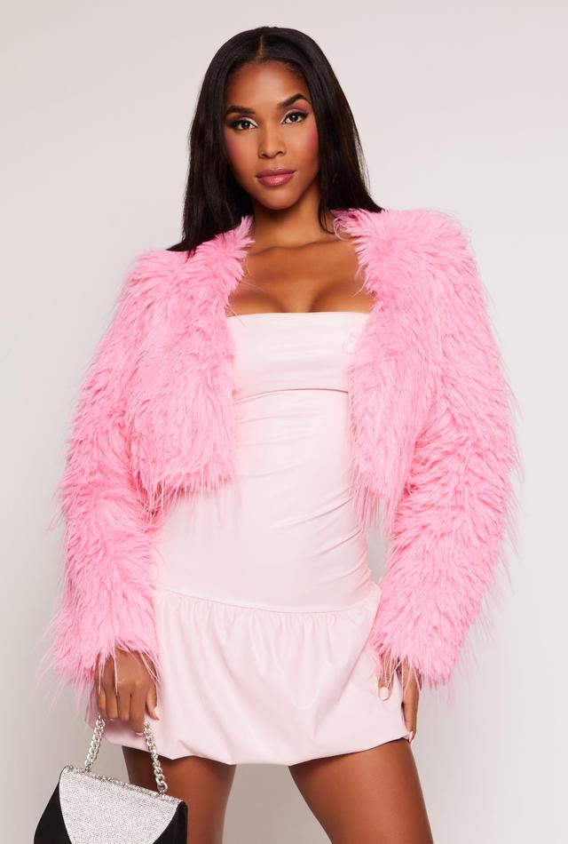 Womens Faux Fur Open Front Cropped Jacket Product Image