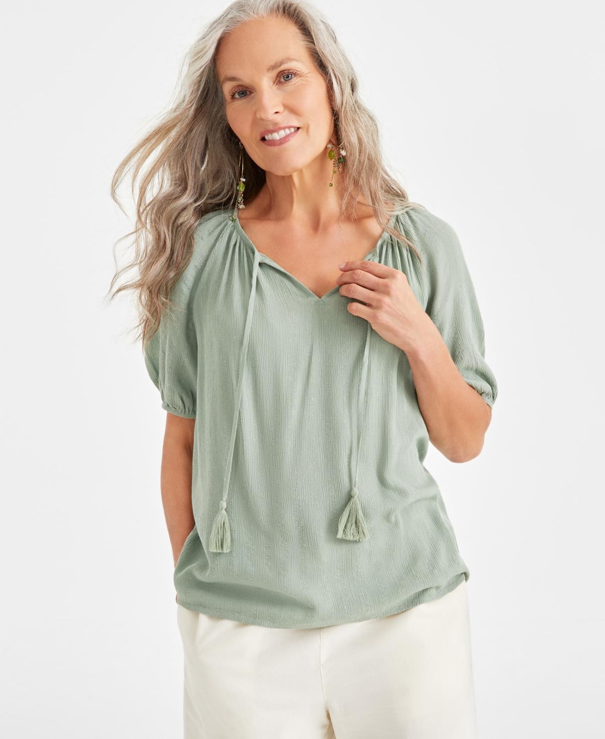 Style & Co Womens Split Neck Tassel Shine Top, Created for Macys Product Image