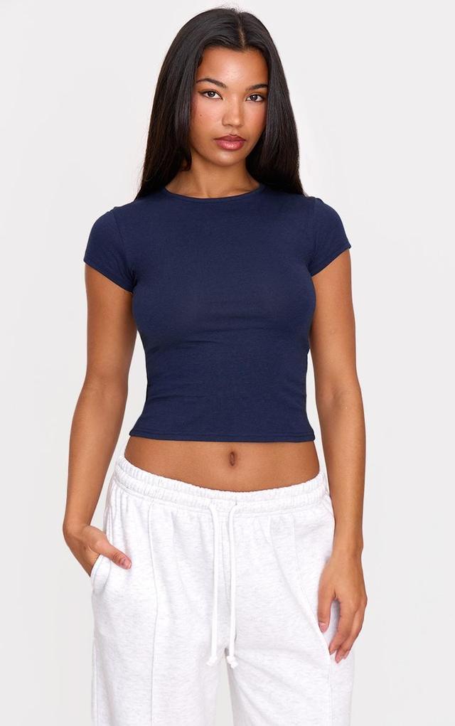 Dark Blue Modal Cotton Longline Fitted T Shirt Product Image