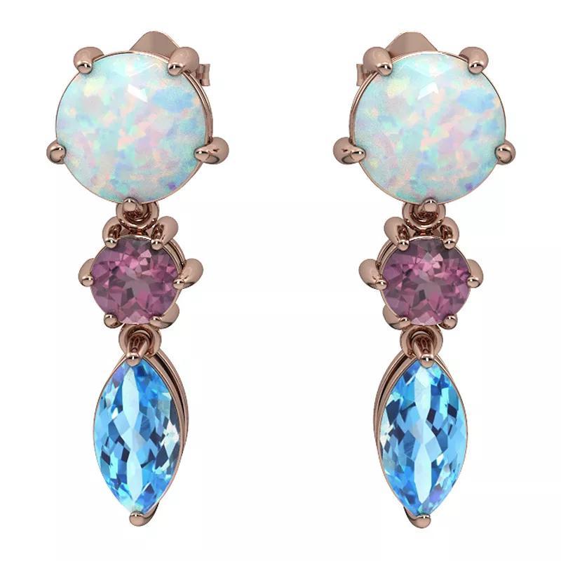 10k Rose Gold Lab-Created Opal, Pink Tourmaline & Blue Topaz Earrings, Womens, 10k Gold Product Image