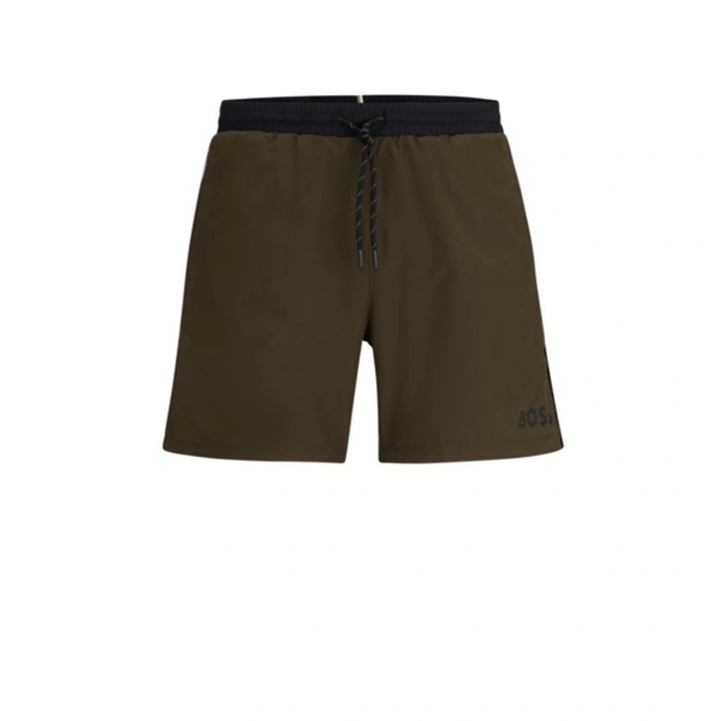 HUGO BOSS Contrast-logo Swim Shorts In Green Product Image