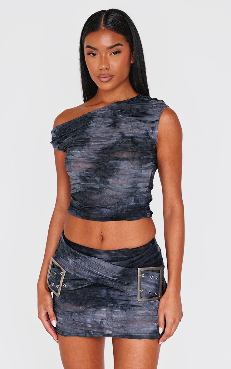  Charcoal Dyed Distressed Belted Mini Skirt Product Image