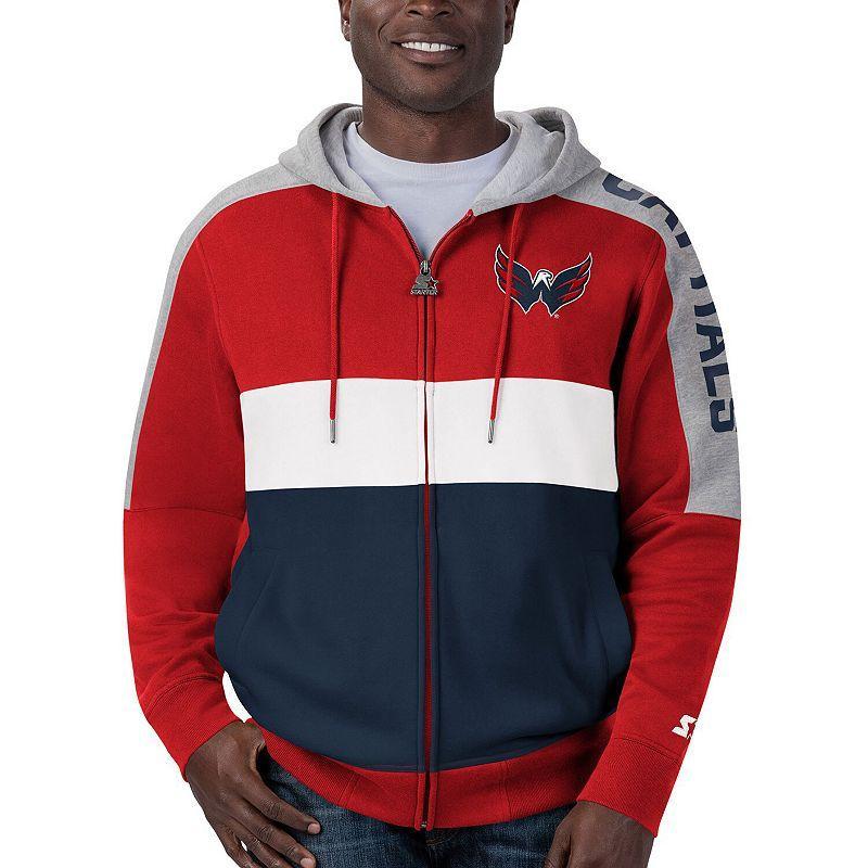 Mens Starter /Navy Washington Capitals Playoffs Color Block Full-Zip Hoodie Product Image