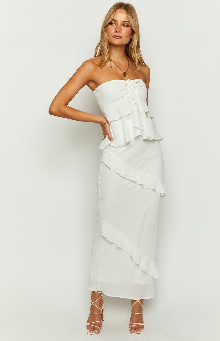 Raleigh White Ruffle Maxi Skirt Product Image