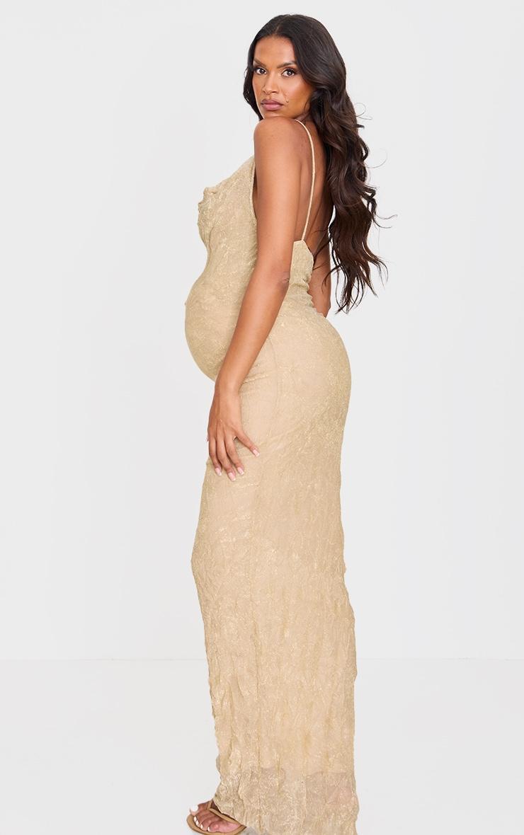 Maternity Gold Glitter Mesh Cowl Neck Maxi Dress Product Image