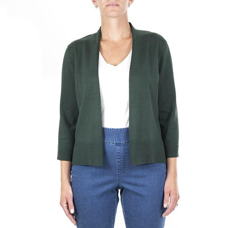 Womens Nina Leonard Classic Open-Front Bolero Cardigan Olive Green Product Image