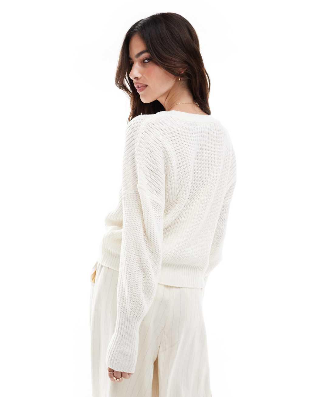 Vero Moda button up chunky ribbed cardigan in cream Product Image