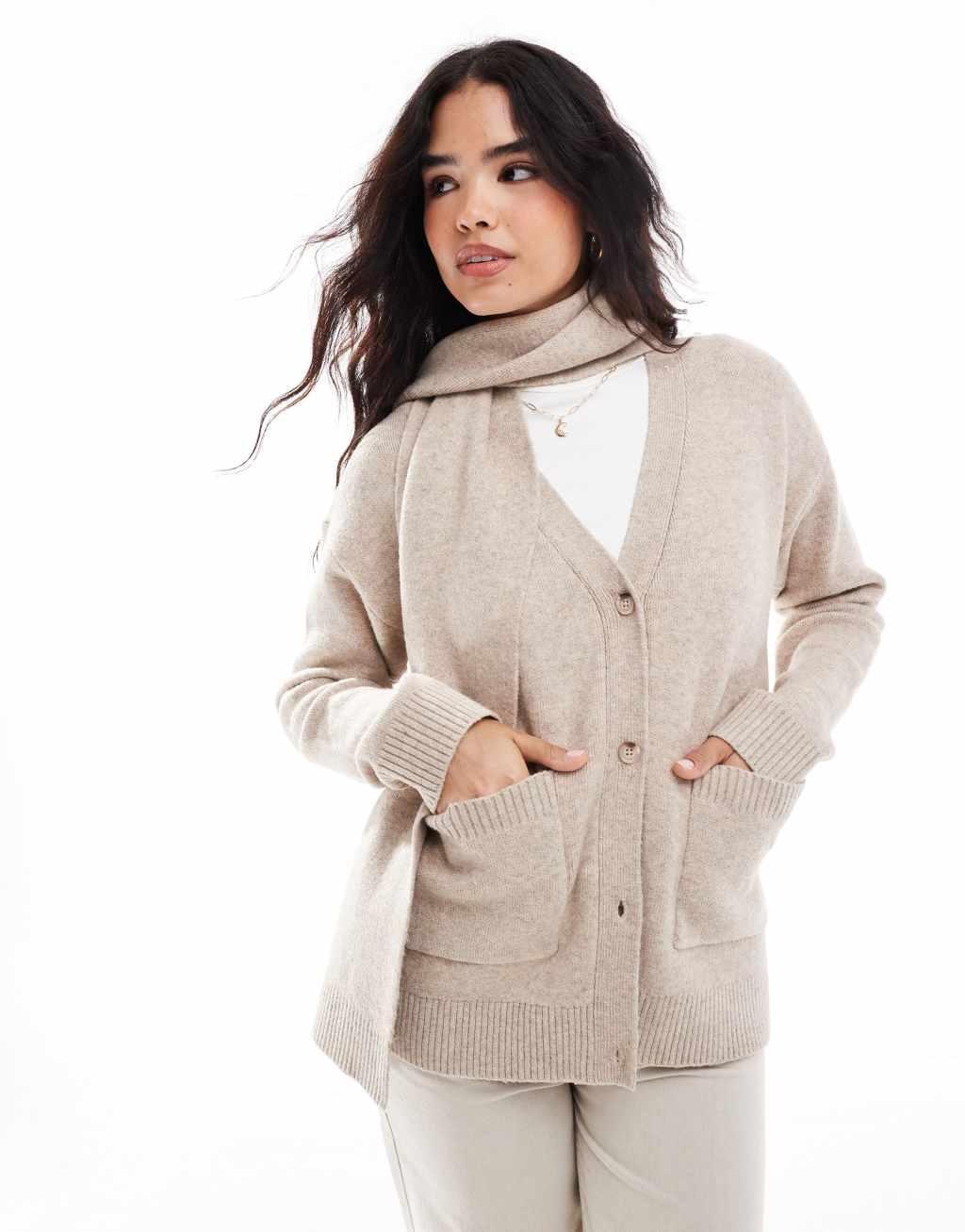 Pretty Lavish scarf cardigan in taupe product image