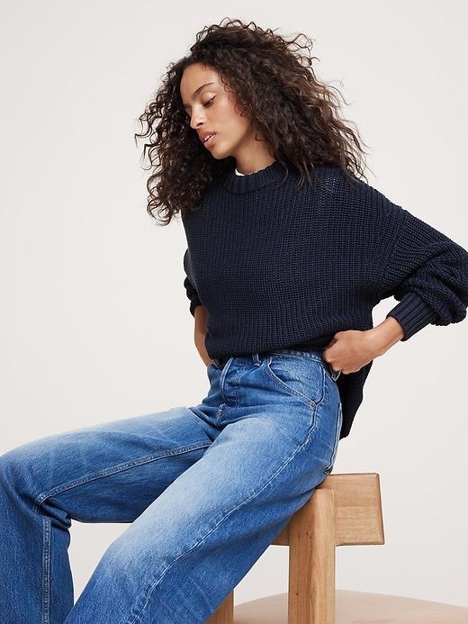 Oversized Crew-Neck Cotton Sweater Product Image