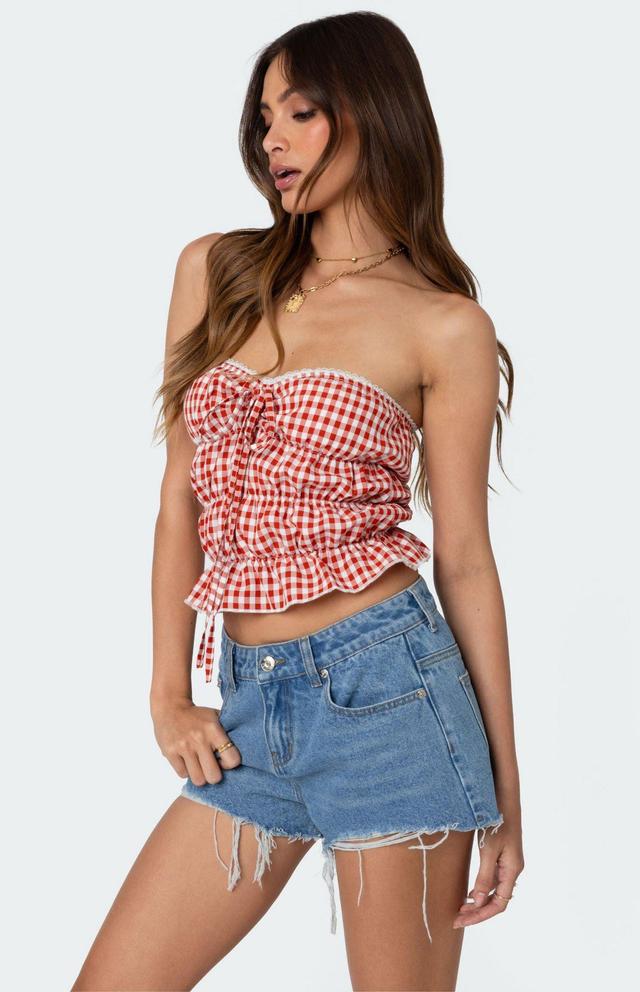 Edikted Women's Lanna Gingham Elastic Scrunch Top Product Image