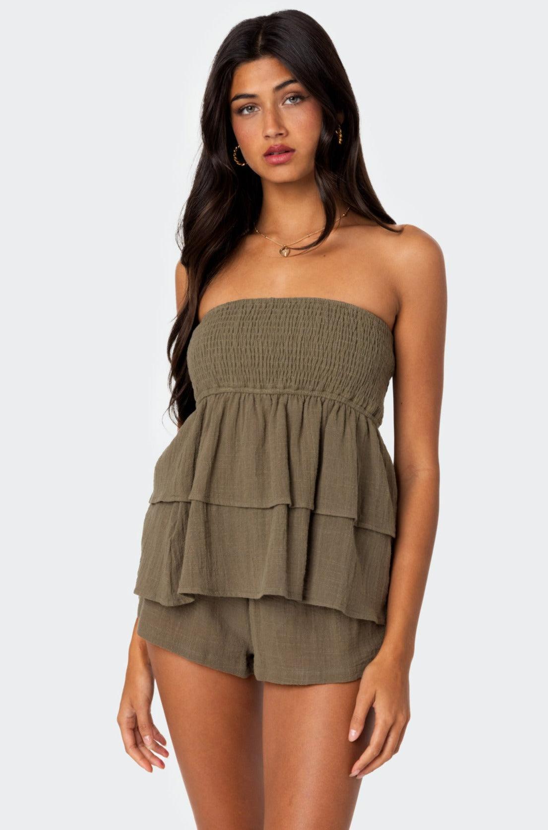 Harleigh Ruffled Linen Look Tube Top Product Image