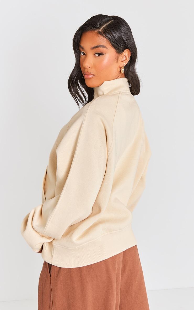 Cream Panel Detail Zip Up Pocket Sweatshirt Product Image