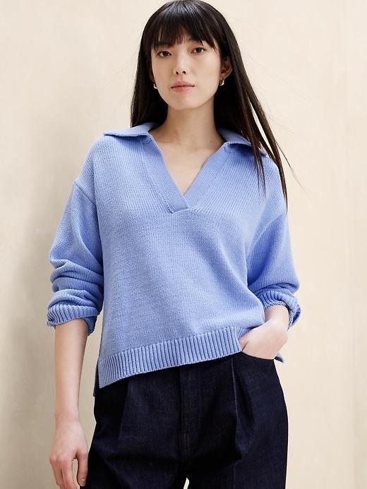 Textured Johnny-Collar Sweater Product Image