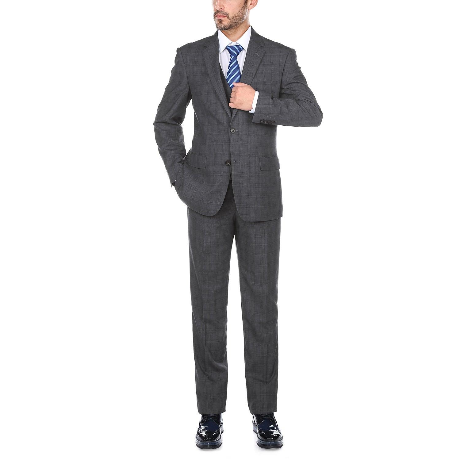 San Gemini Collection - 3 Piece Suit 2 Buttons Blue Glen Plaid Regular Fit Product Image