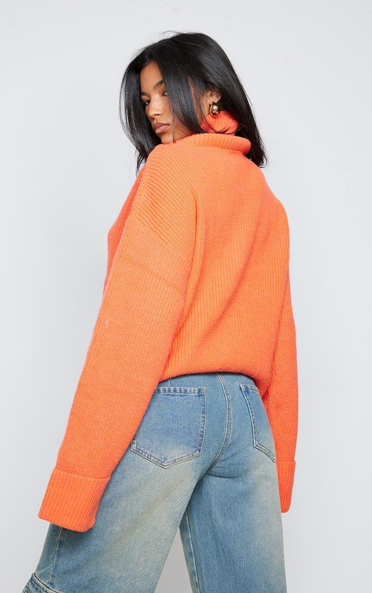 Bright Orange Marl Chunky Knit Half Zip Sweater Product Image