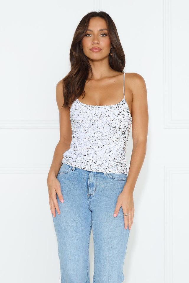 Sparkling Diamond Sequin Crop Top White Product Image