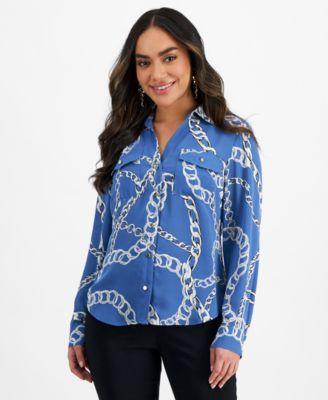 Petite Printed Button-Down Top, Created for Macy's Product Image