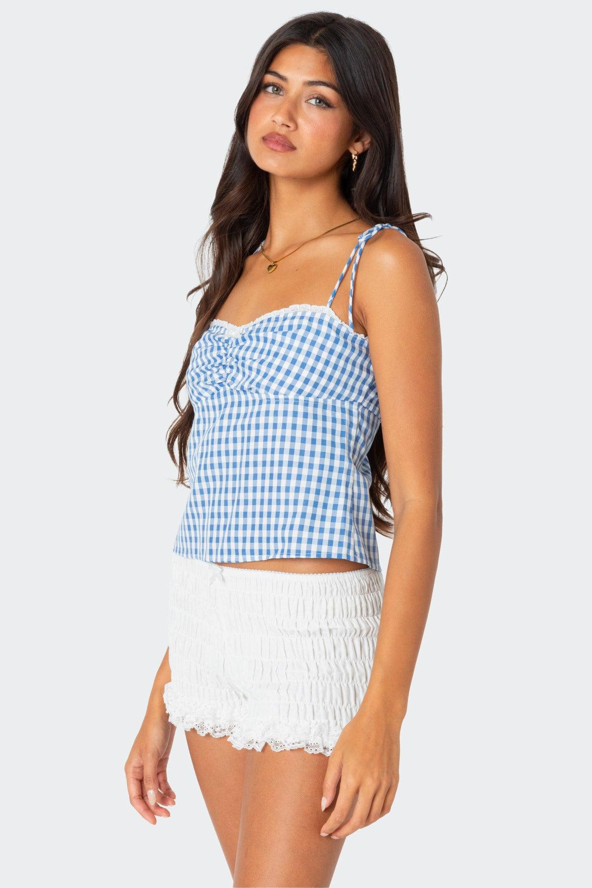 Billie Open Tie Back Gingham Top Product Image