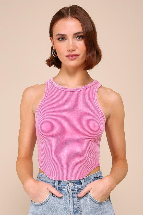 Cutest Mood Washed Pink Ribbed Knit Cropped Tank Top Product Image