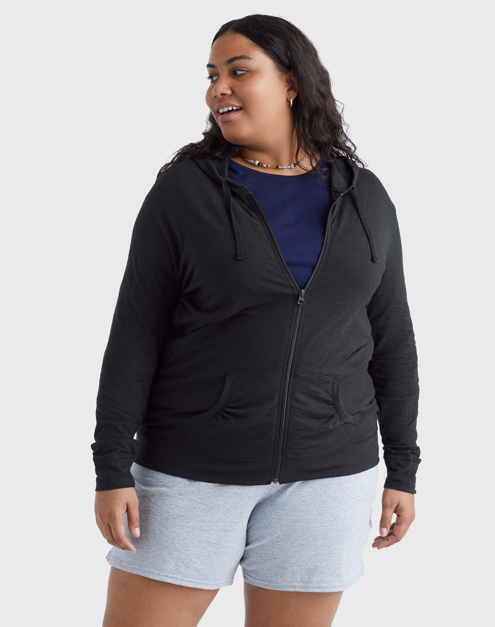 Hanes Just My Size Womens Full-Zip Slub Hoodie (Plus ) Dada Grey Heather 5X Product Image