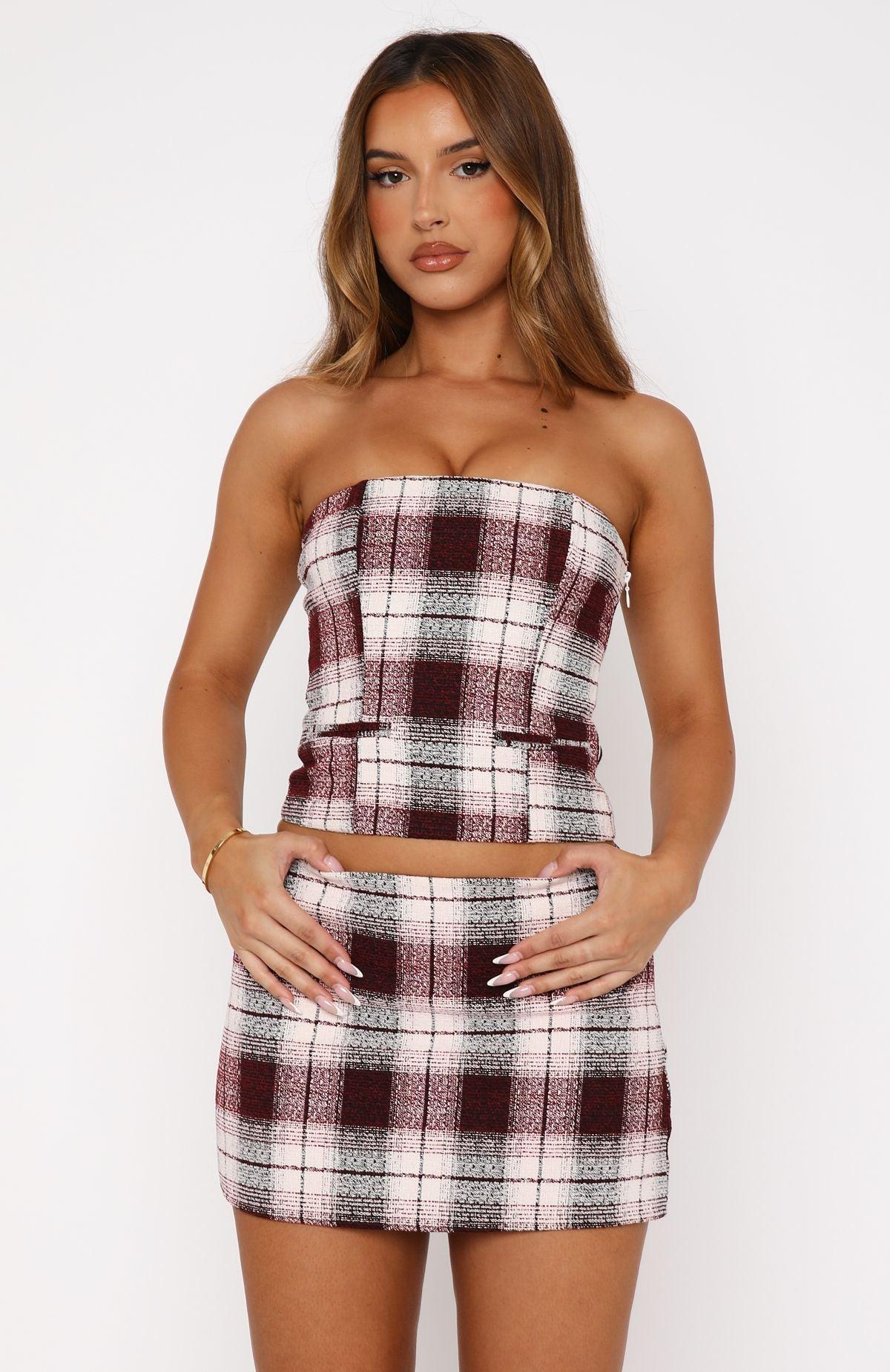 Xoxo Strapless Bustier Red Plaid Product Image