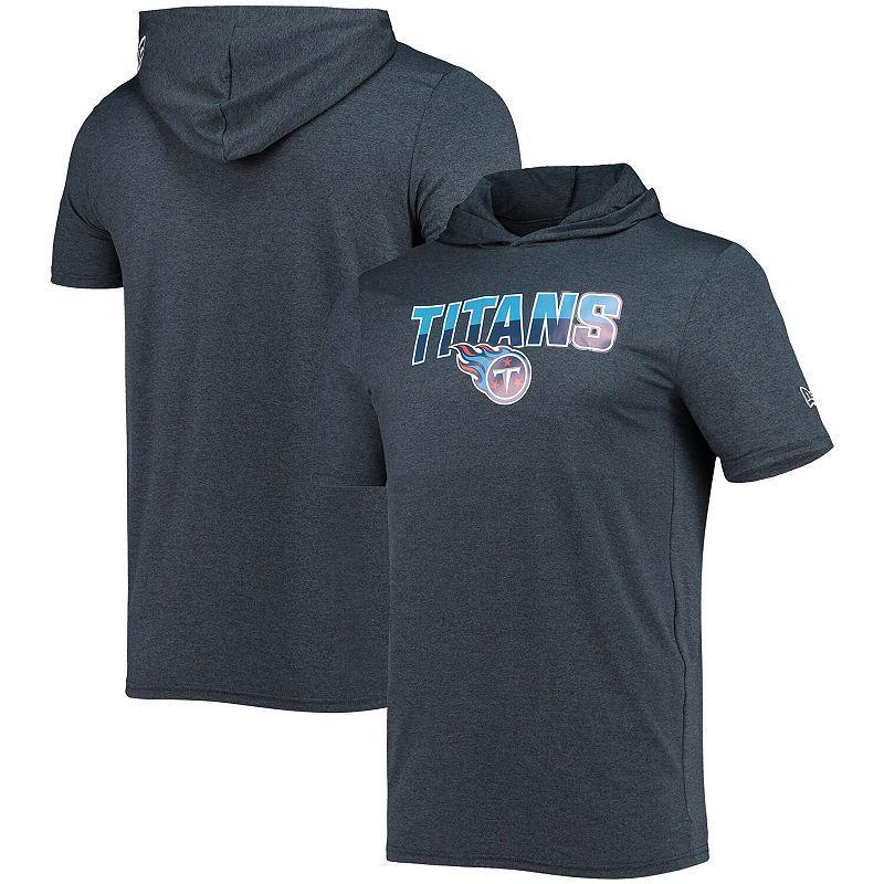 Mens New Era Heathered Tennessee Titans Team Brushed Hoodie T-Shirt Blue Product Image