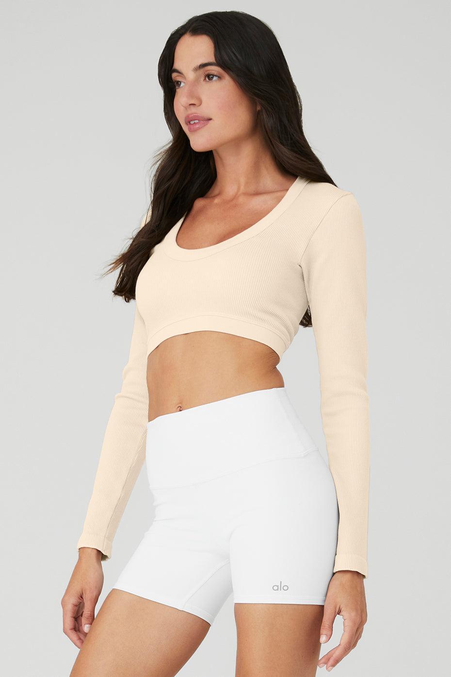 Seamless Ribbed Cropped Serene Long Sleeve - Macadamia Female Product Image