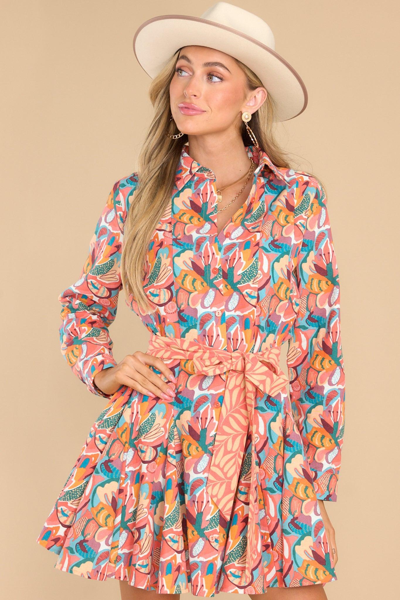 Aura I Want That One Coral Floral Print Dress Product Image