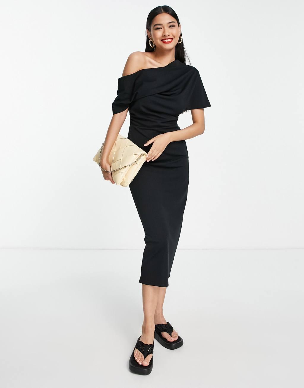 ASOS DESIGN pleated shoulder pencil dress Product Image