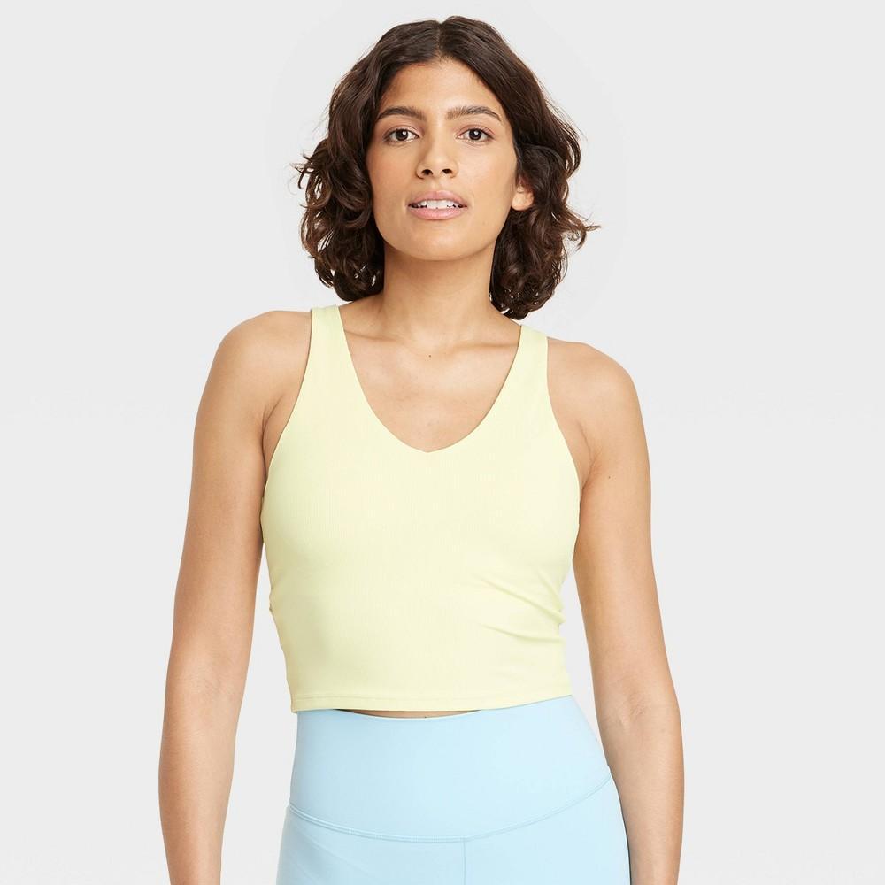 Womens Flex Light Support Rib V-Neck Crop Sports Bra - All In Motion Light Yellow XXS Product Image