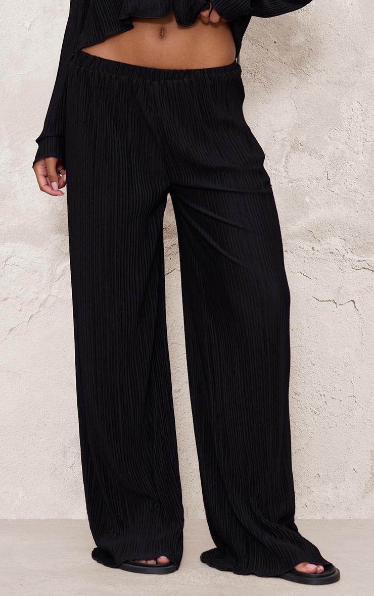  Black Textured Pleated Wide Leg Pants Product Image