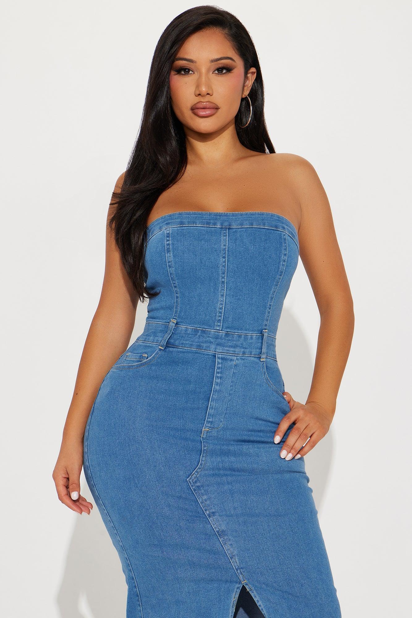 Stella Denim Midi Dress - Medium Wash Product Image