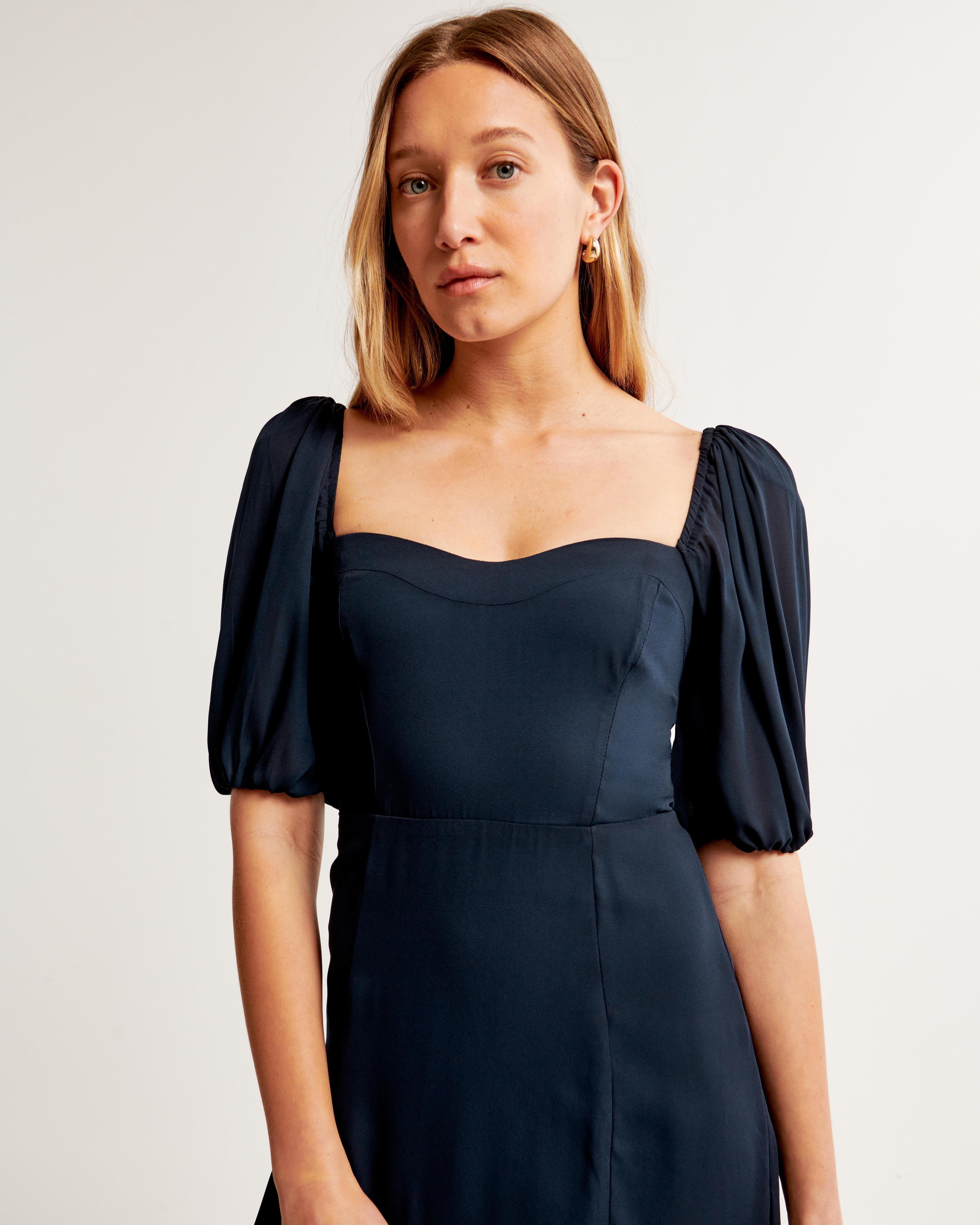 The A&F Camille Puff Sleeve Midi Dress Product Image