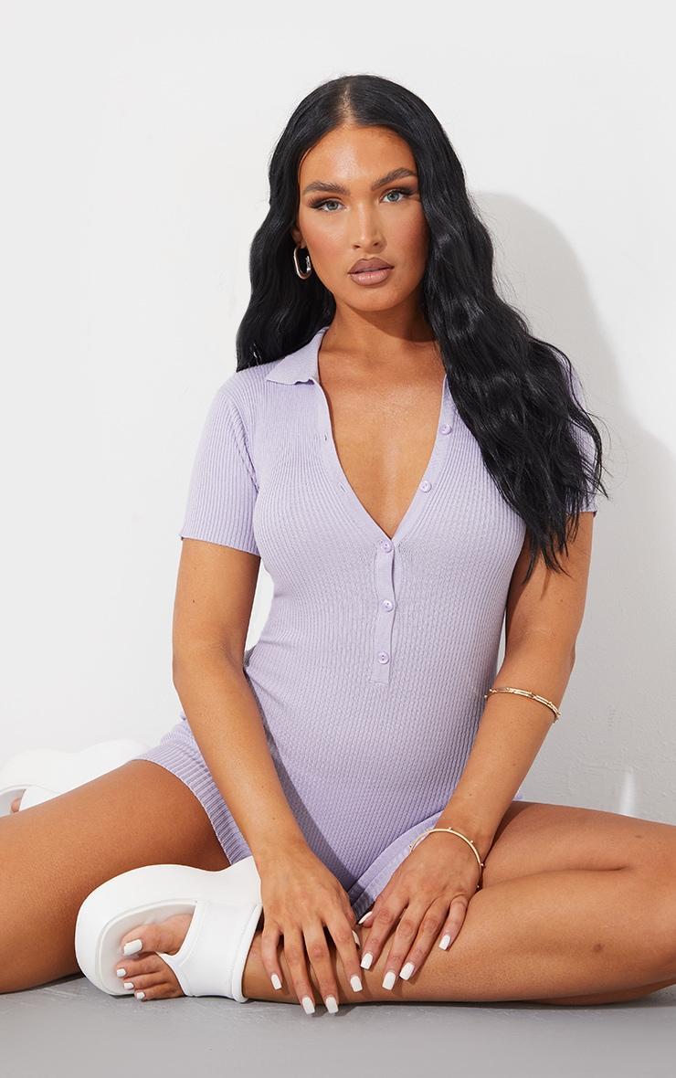 Lilac Button Front Knit Romper Product Image