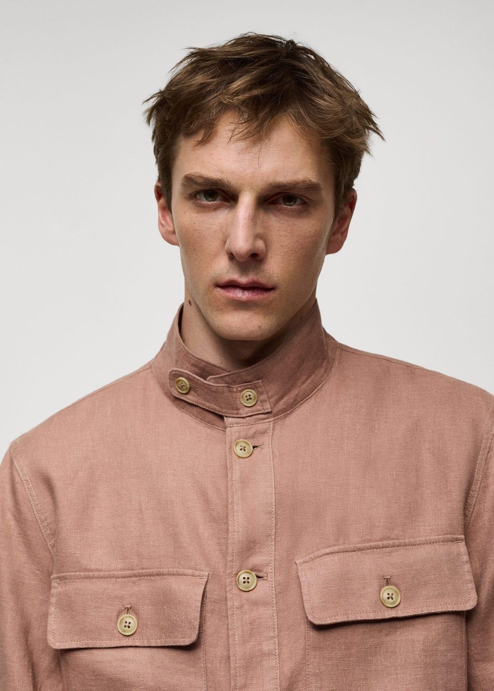 Mango Mens Linen Pockets Detail Overshirt Product Image