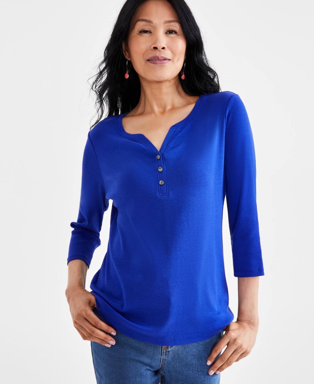 Style & Co Womens Cotton 3/4-Sleeve Henley Tee, Created for Macys Product Image