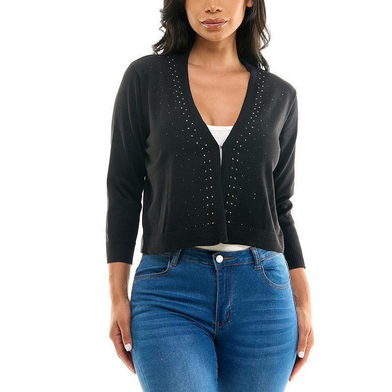 Womens Nina Leonard Knit Bolero Jacket with Rhinestone Accents Product Image