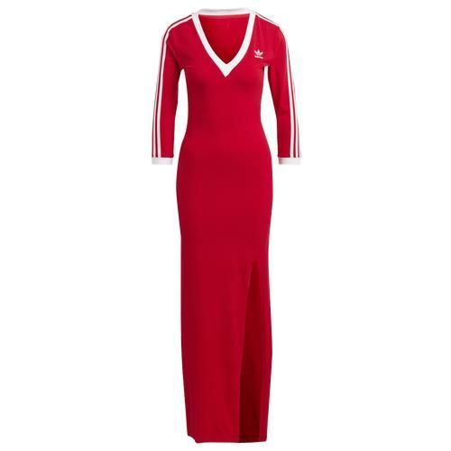 adidas Adicolor Classics 3-Stripes Maxi Dress Better Scarlet M Womens Product Image